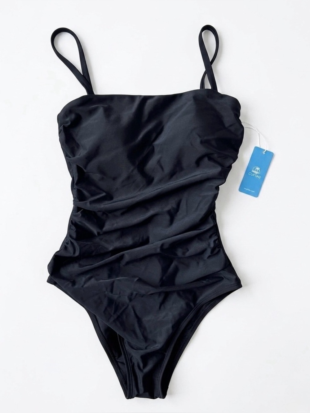 NWT Cupshe Black Ruched One-Piece Swimsuit - Small - Tummy Control